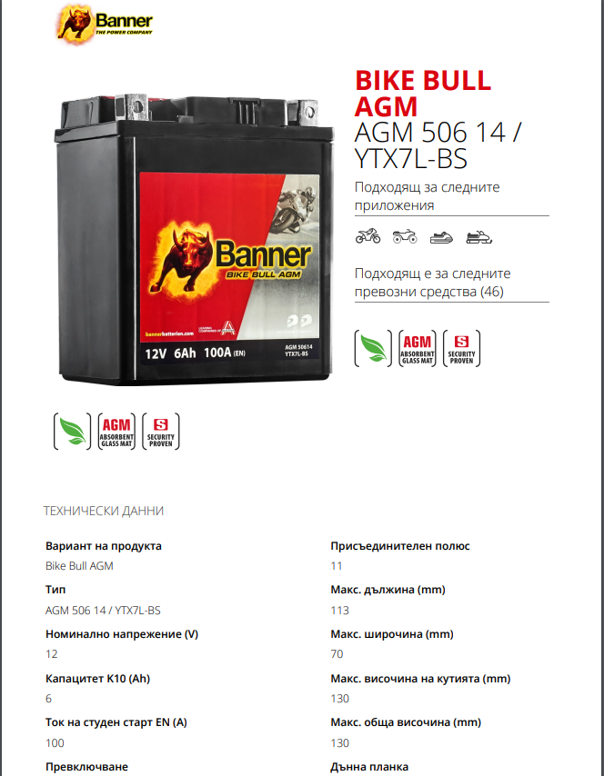 Акумулатор BANNER 12V6Ah 2