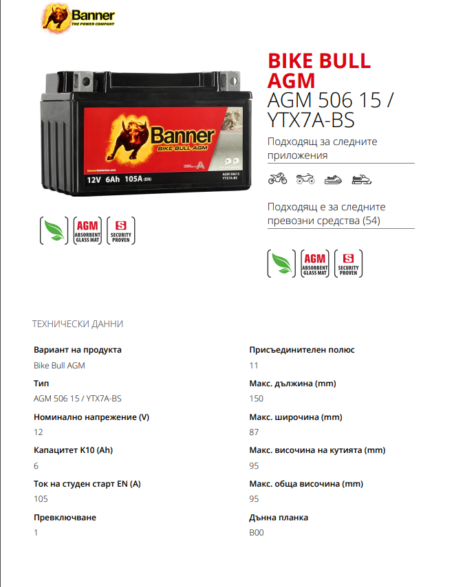 Акумулатор BANNER 12V6Ah 2